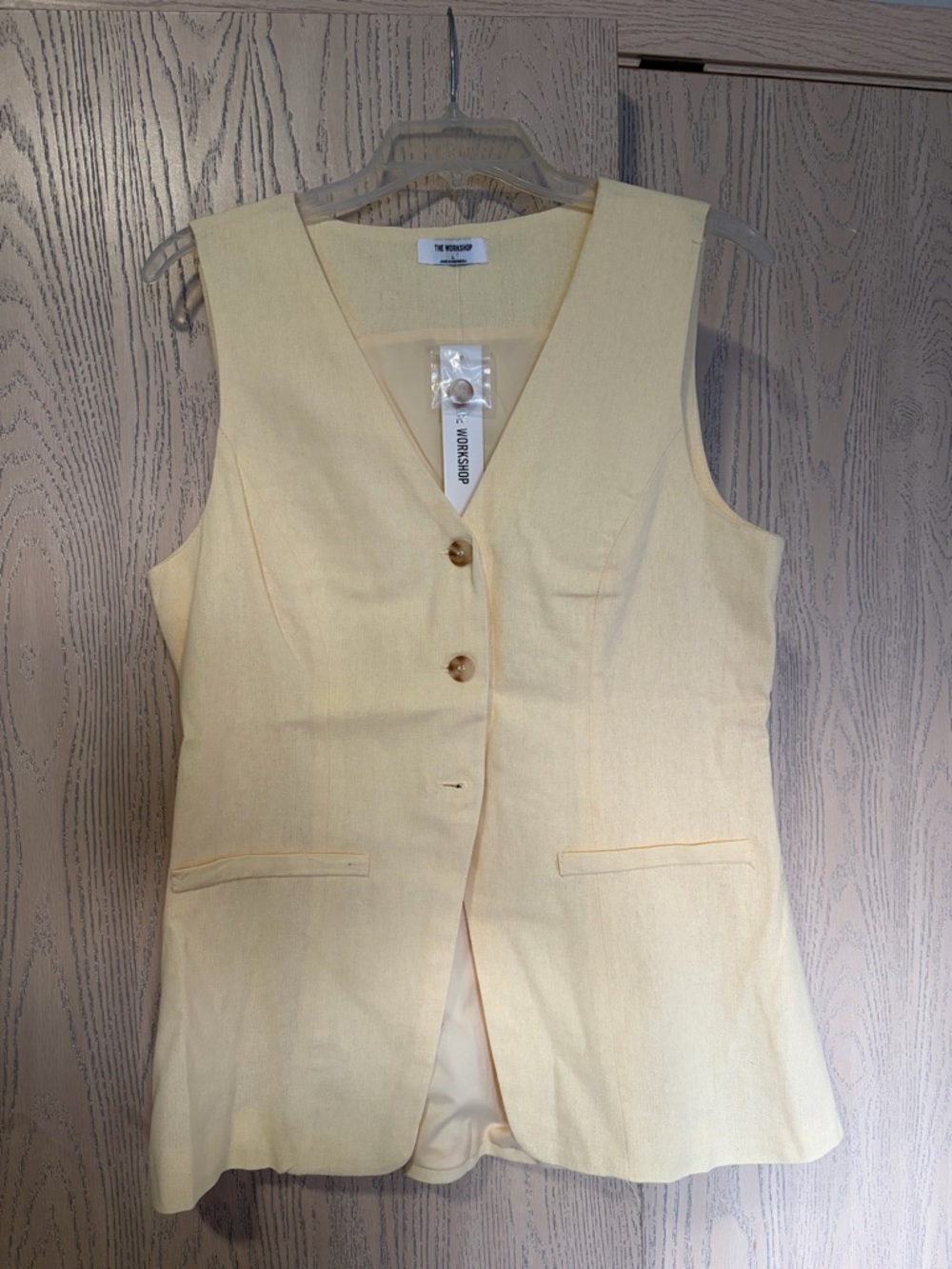 Light Yellow Sleeveless Button Front Vest